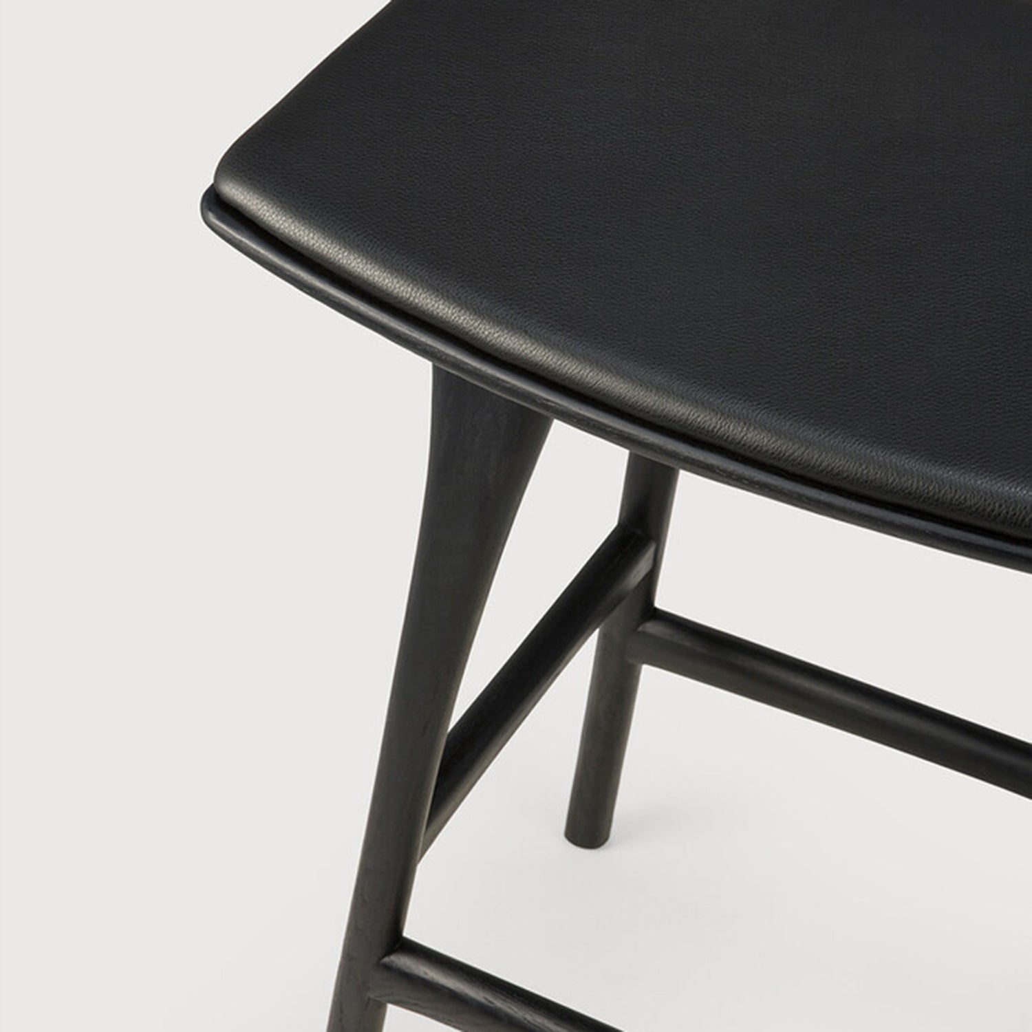 Ethnicraft Osso Oak Black Leather Counter Stool Set of 2
