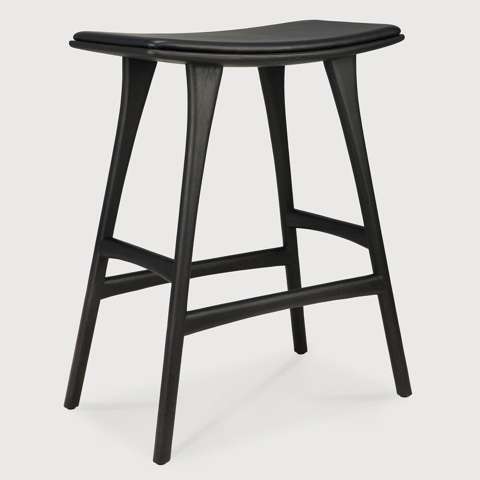 Ethnicraft Osso Oak Black Leather Counter Stool Set of 2