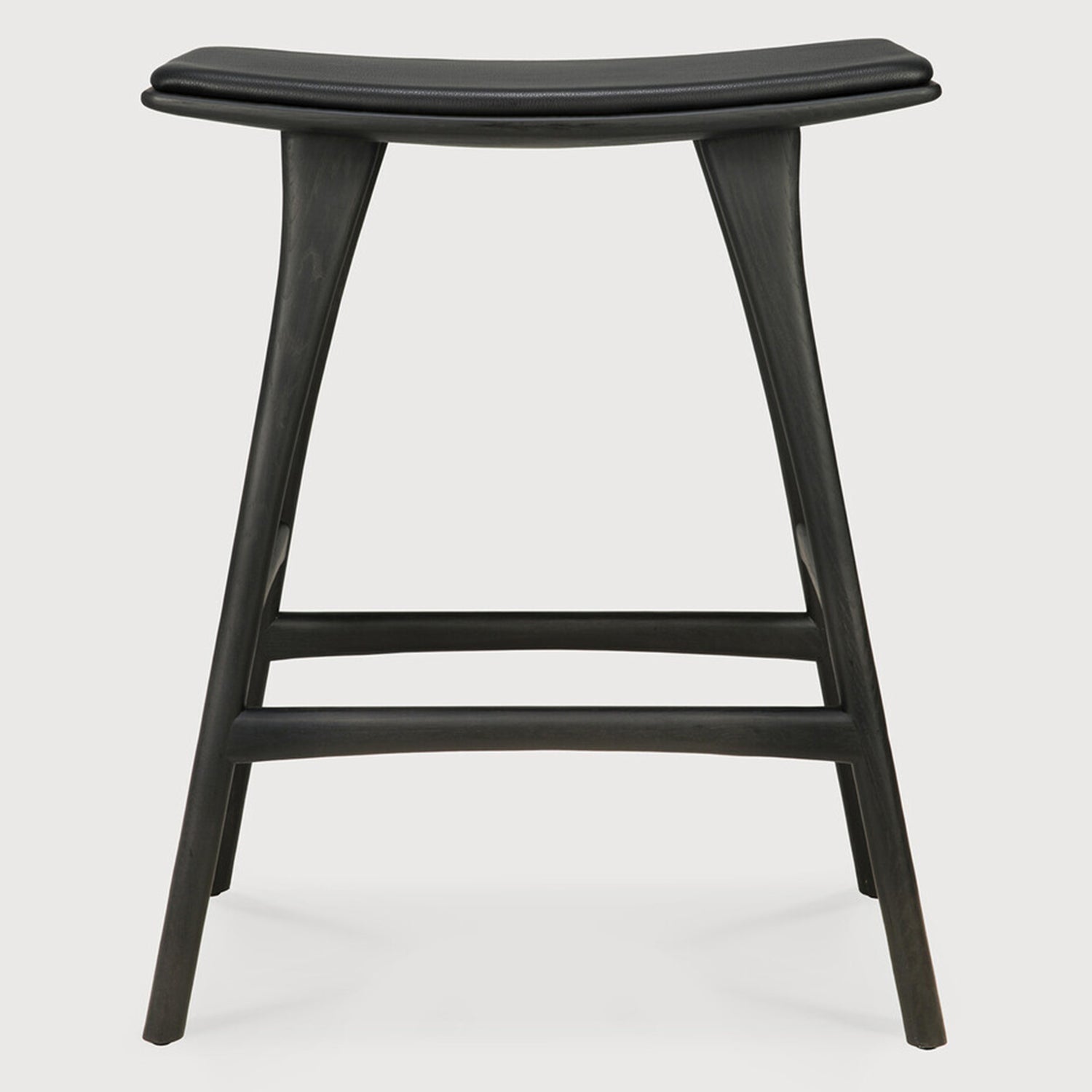 Ethnicraft Osso Oak Black Leather Counter Stool Set of 2