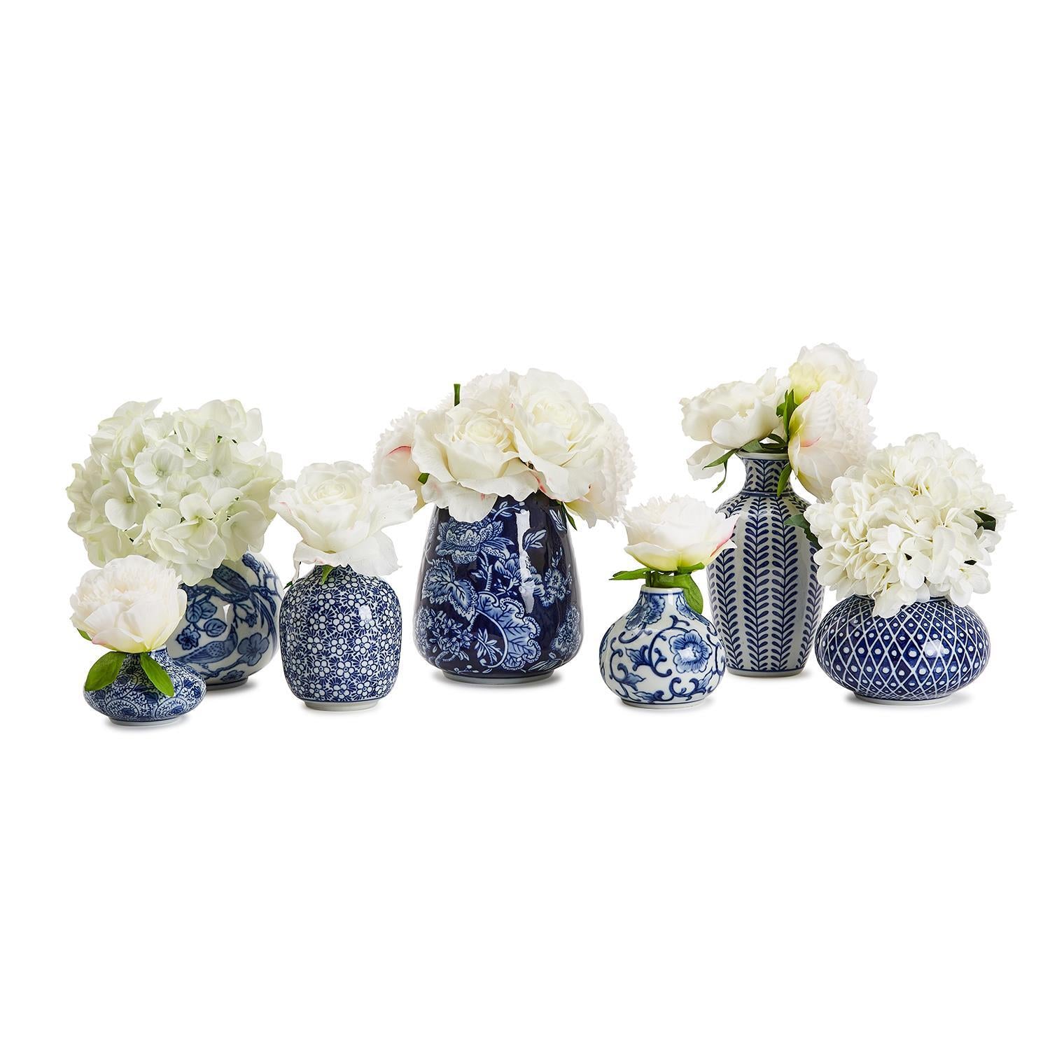 Blue and White Hand-Painted Vase Set of 7