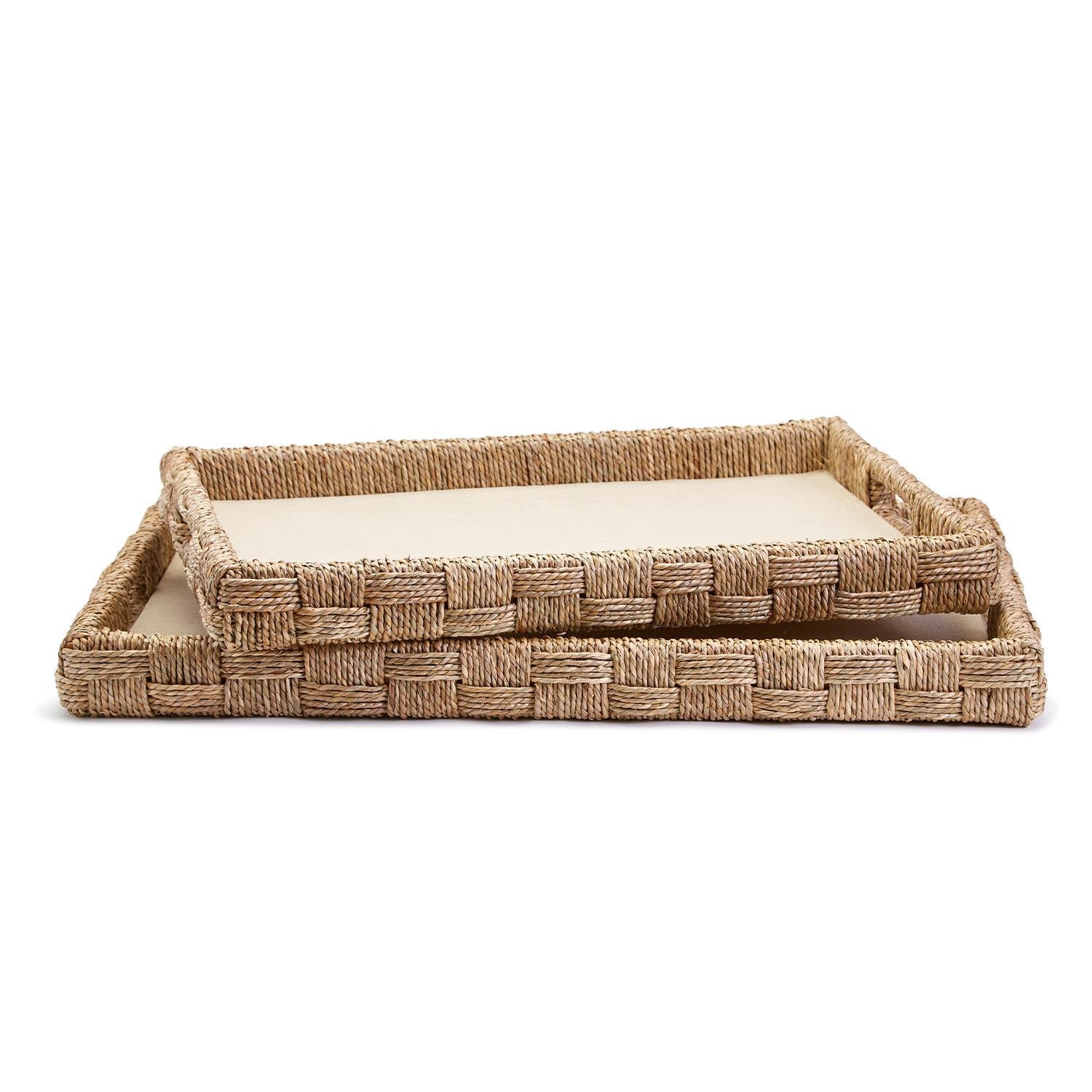 Sea Grass and Rattan Oversized Decorative Square Tray Set of 2