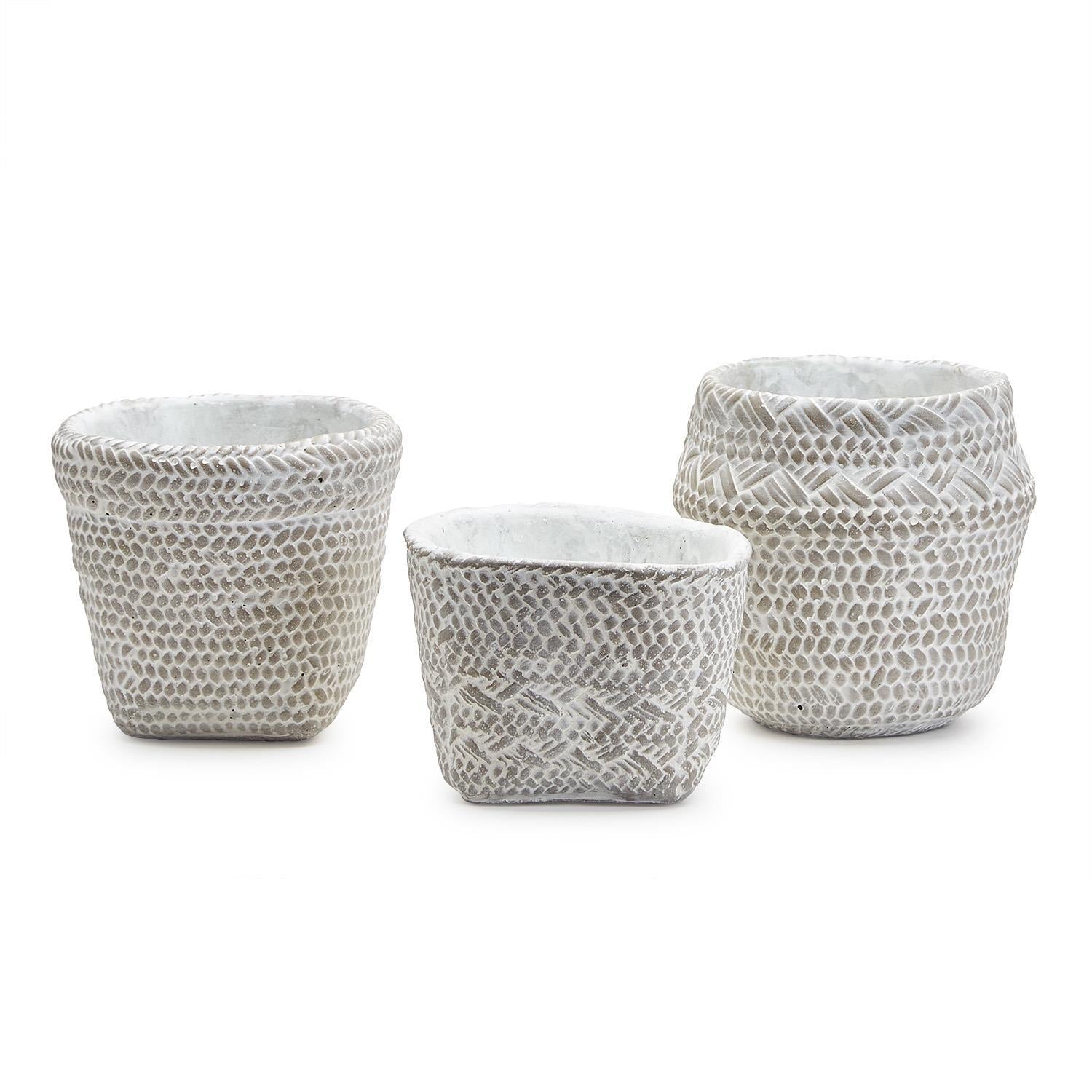 White Washed Basket Planter Set of 3