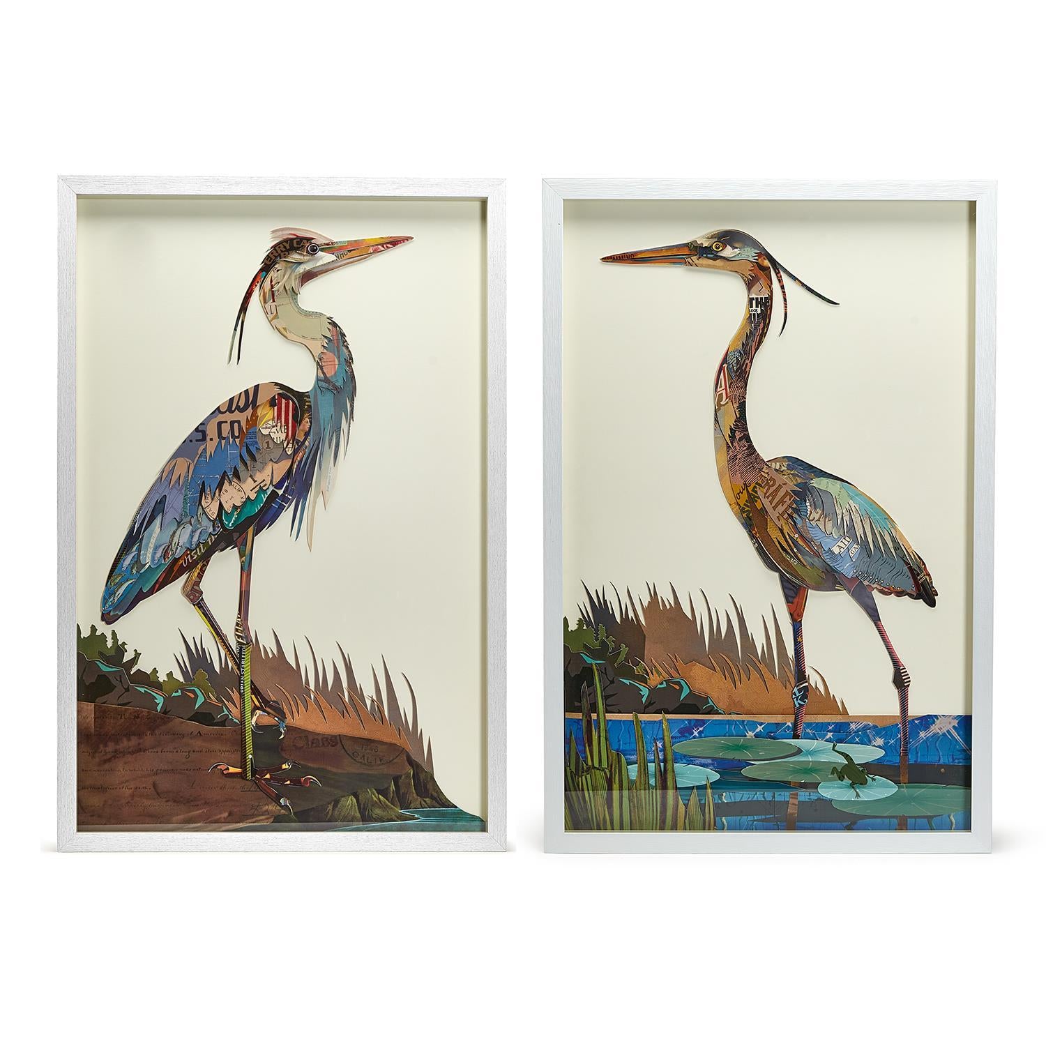 Crane Paper Collage Wall Art Set of 2