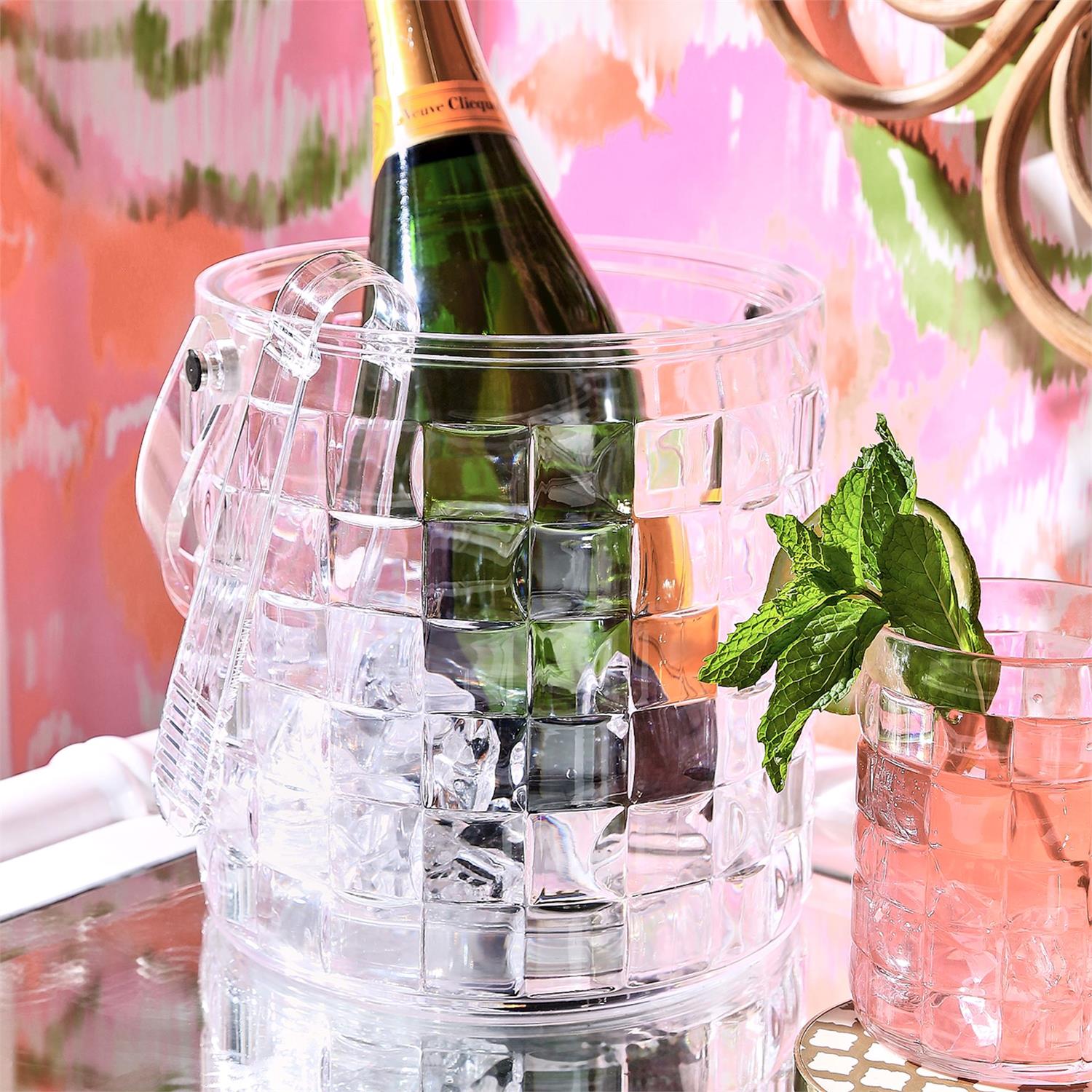 Cube Acrylic Ice Bucket with Tongs