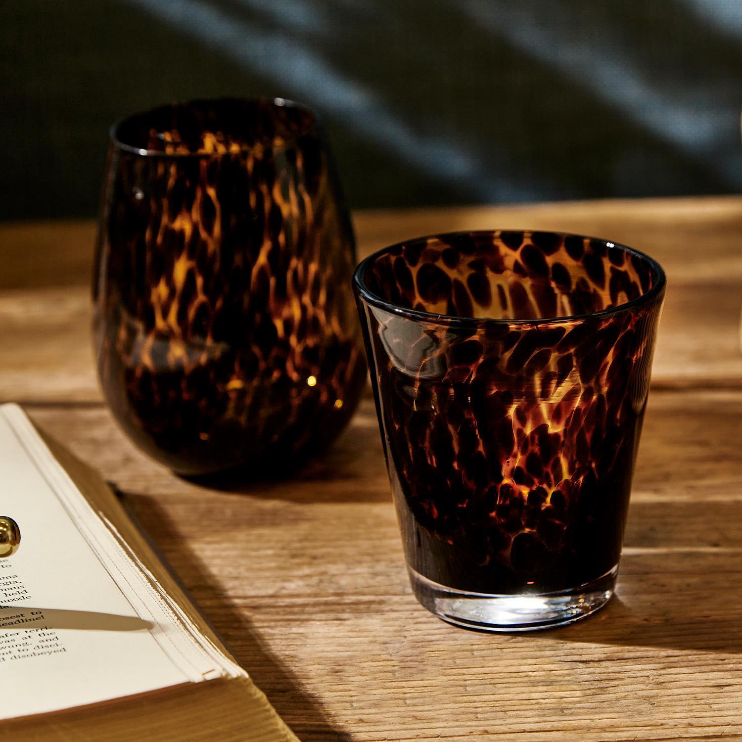 Tortoise Print Stemless Wine Glass Set of 4
