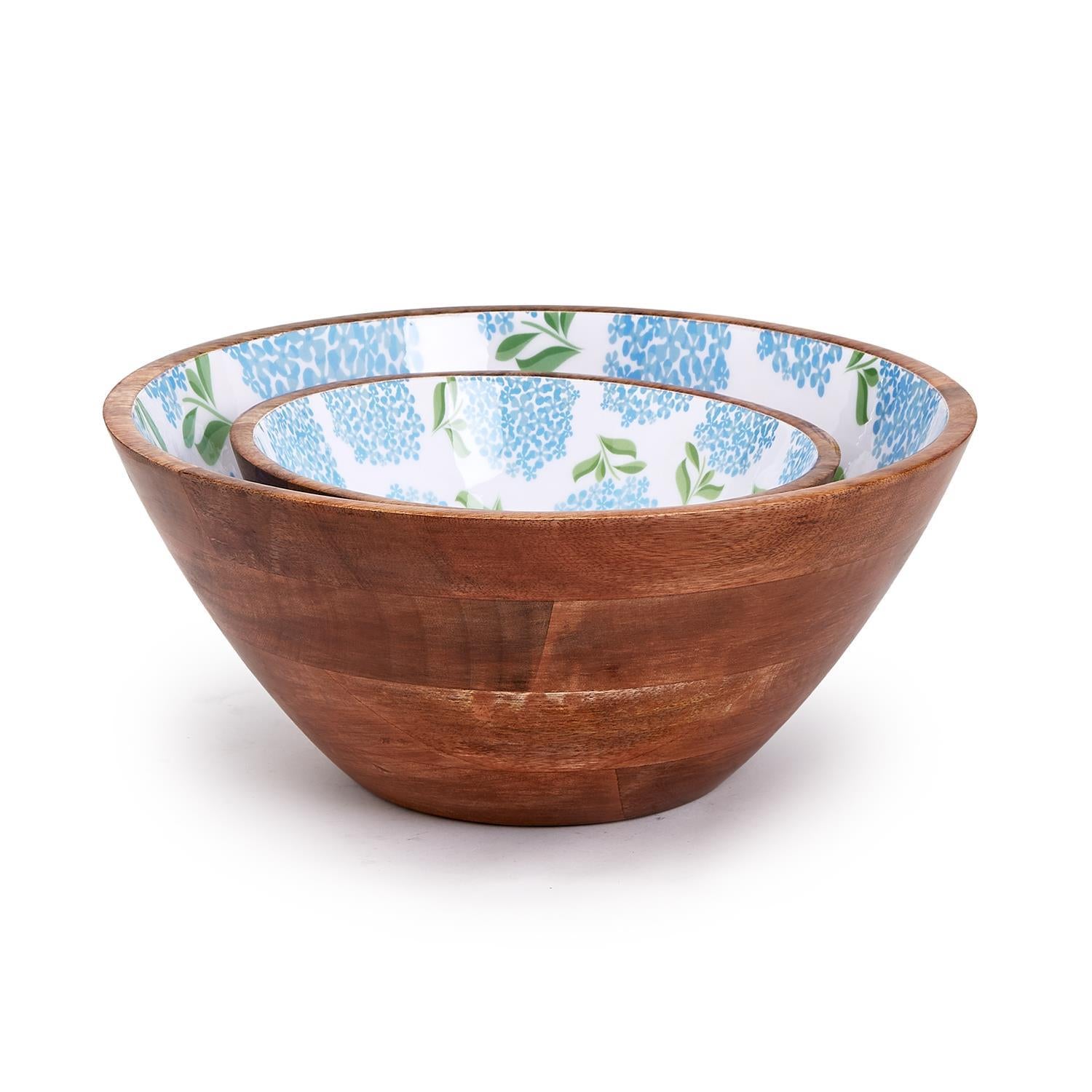 Hydrangea Wood Bowl Set of 2