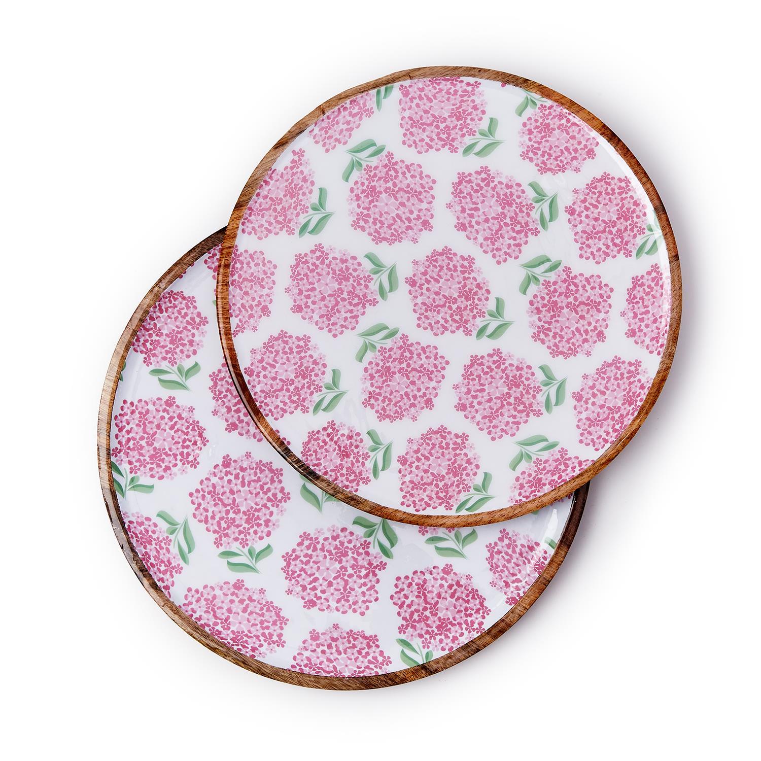 Pink Hydrangea Round Tray Set of 2