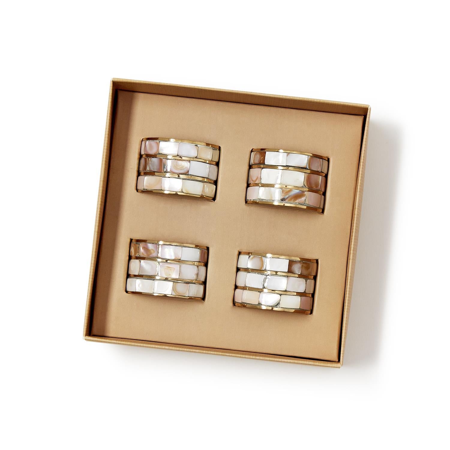Mother of Pearl Napkin Ring Holder Set of 4