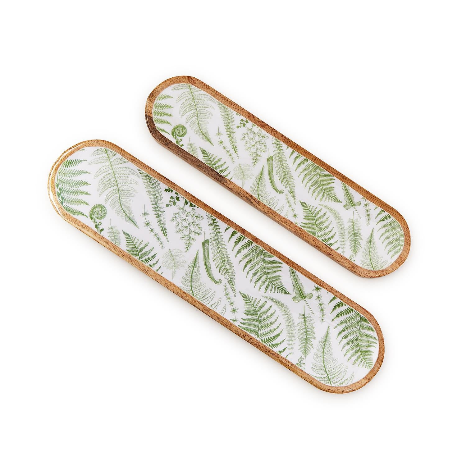 Fern Hand-Crafted Wood Tray Set of 2
