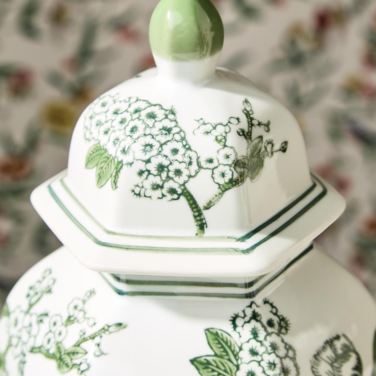 Chinoiserie Hexogonal Temple Jar with Lid