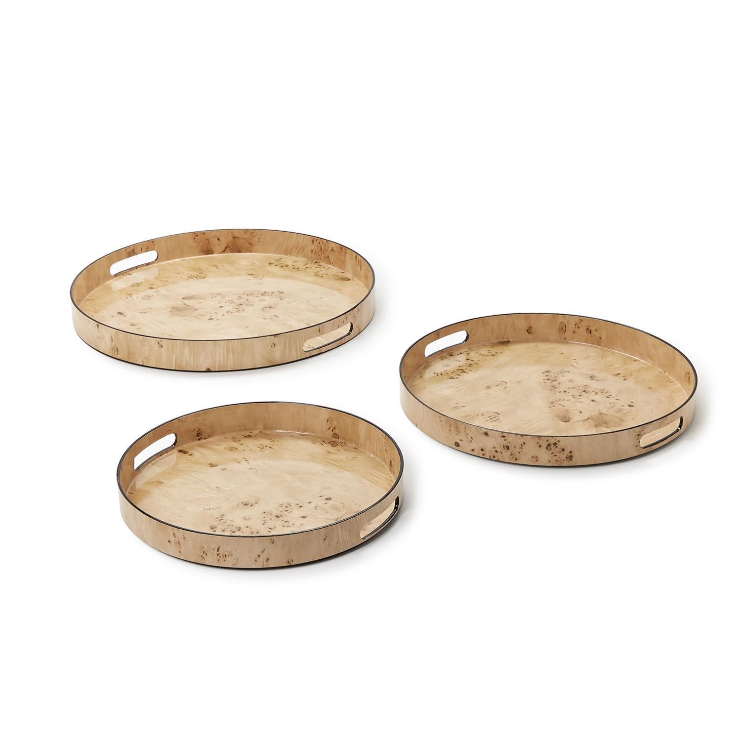 Burled Wood Pattern Round Tray Set of 3