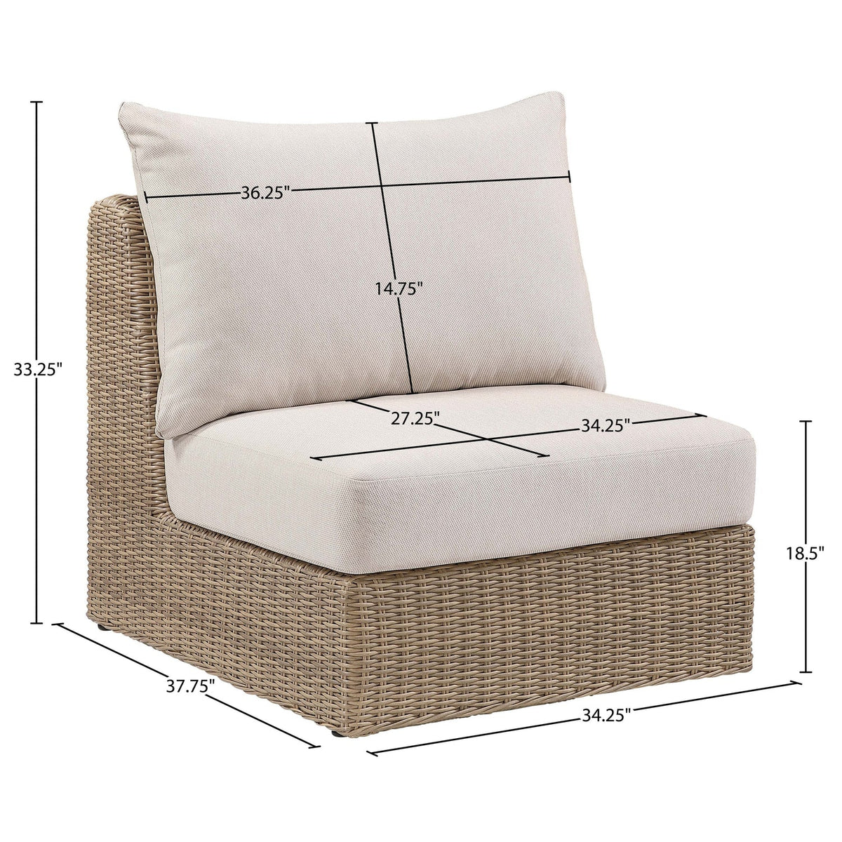Seacrest Beige Olefin Water Resistant Fabric And Wicker Outdoor Patio Armless Chair