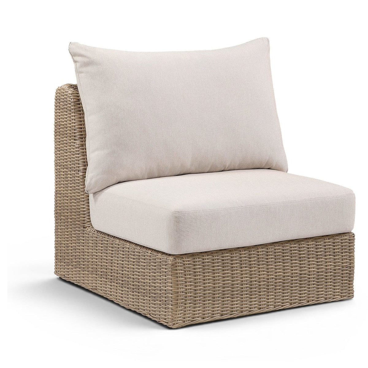 Seacrest Beige Olefin Armless Chair in beige olefin and wicker, primary product view