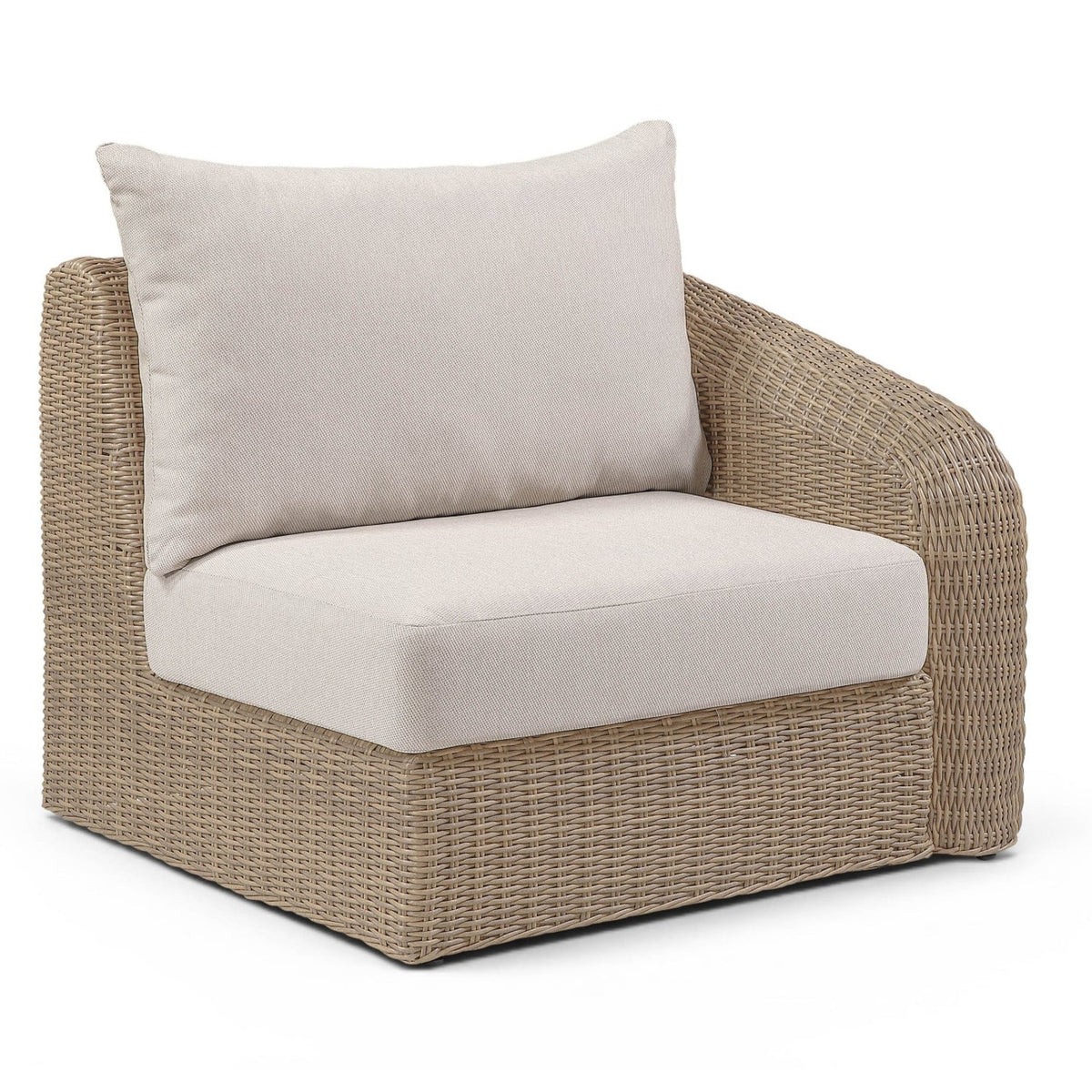 Seacrest Beige Olefin Right Arm Chair in beige olefin and wicker, primary product view