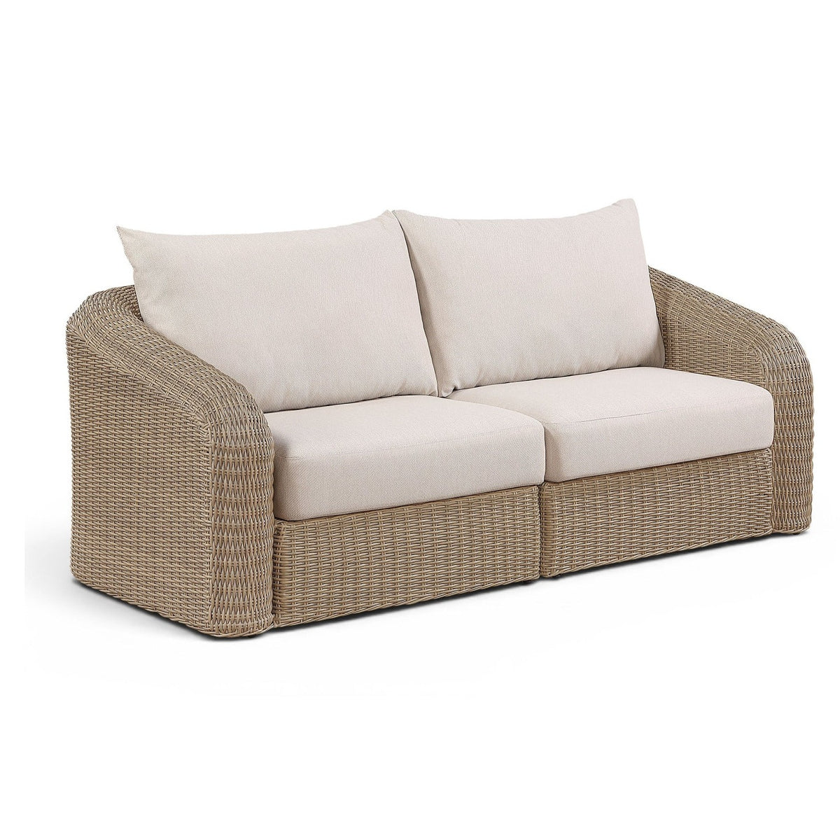 Seacrest 85.25" Beige Olefin 2pc Modular Loveseat in beige olefin and wicker, primary product view