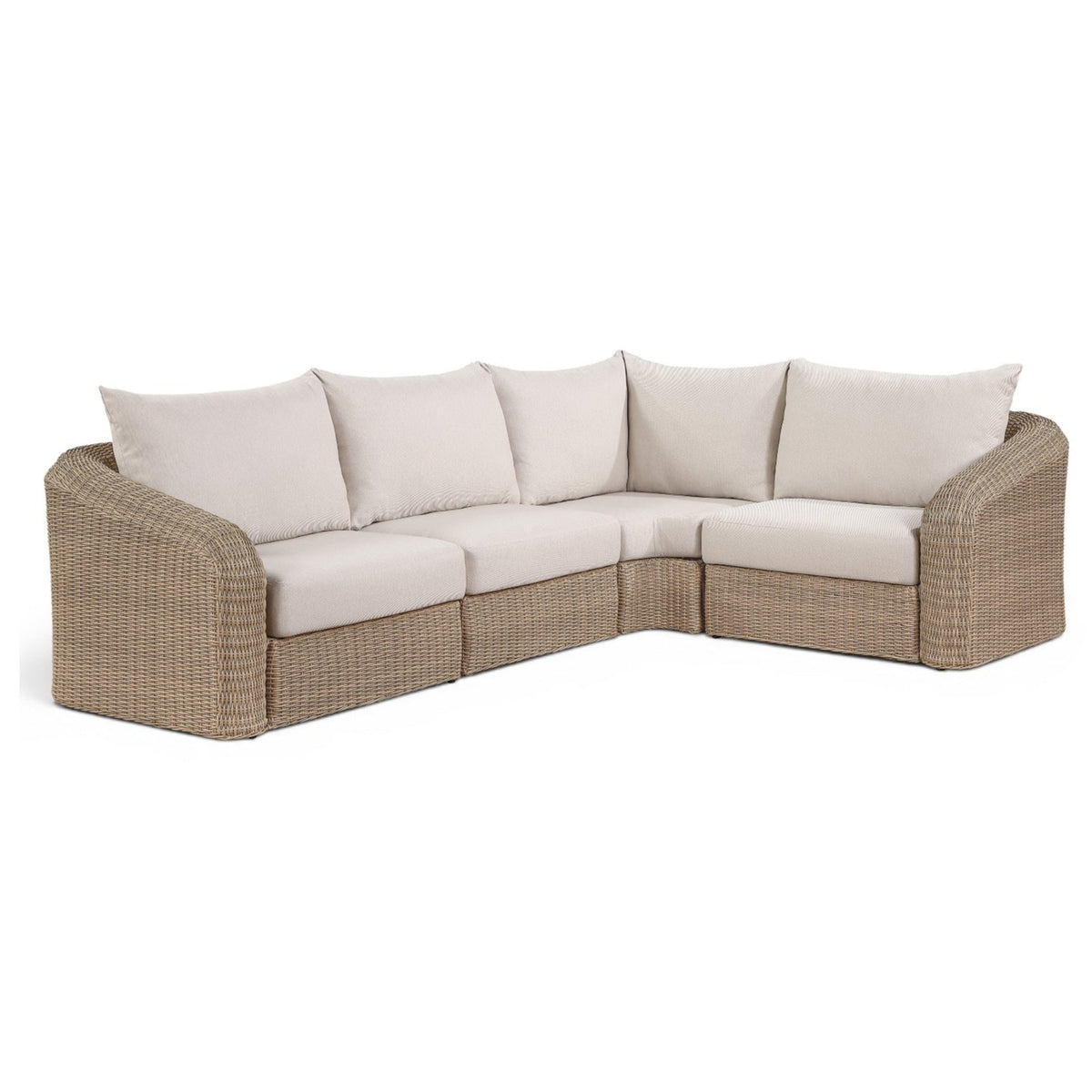 Seacrest Beige Olefin and Wicker 4pc Outdoor Modular Sectional in beige olefin and natural wicker, primary product view