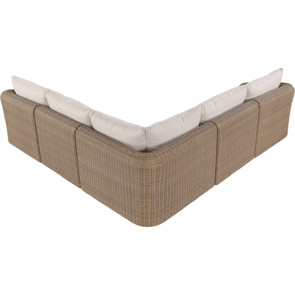 Seacrest 123.25in Beige Olefin Water Resistant Fabric And Wicker 5 Piece Outdoor Patio Modular Sectional Sofa