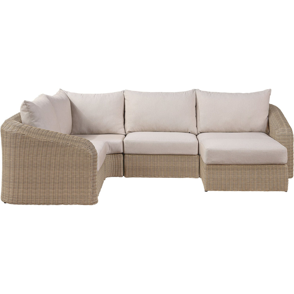 Seacrest 123.25in Beige Olefin Water Resistant Fabric And Wicker 5 Piece Outdoor Patio Modular Sectional Sofa