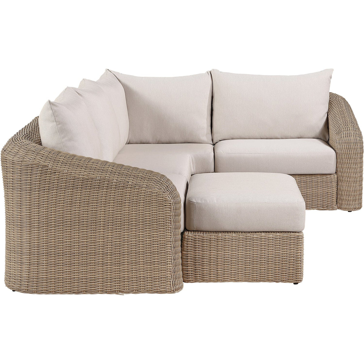 Seacrest 123.25in Beige Olefin Water Resistant Fabric And Wicker 5 Piece Outdoor Patio Modular Sectional Sofa