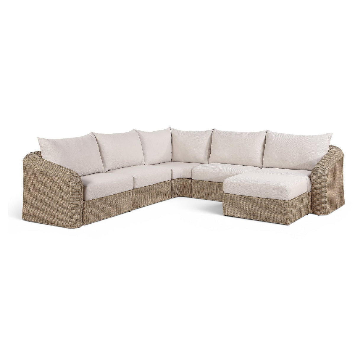Seacrest Beige Olefin and Wicker 6pc Outdoor Modular Sectional in beige olefin and natural wicker, primary product view