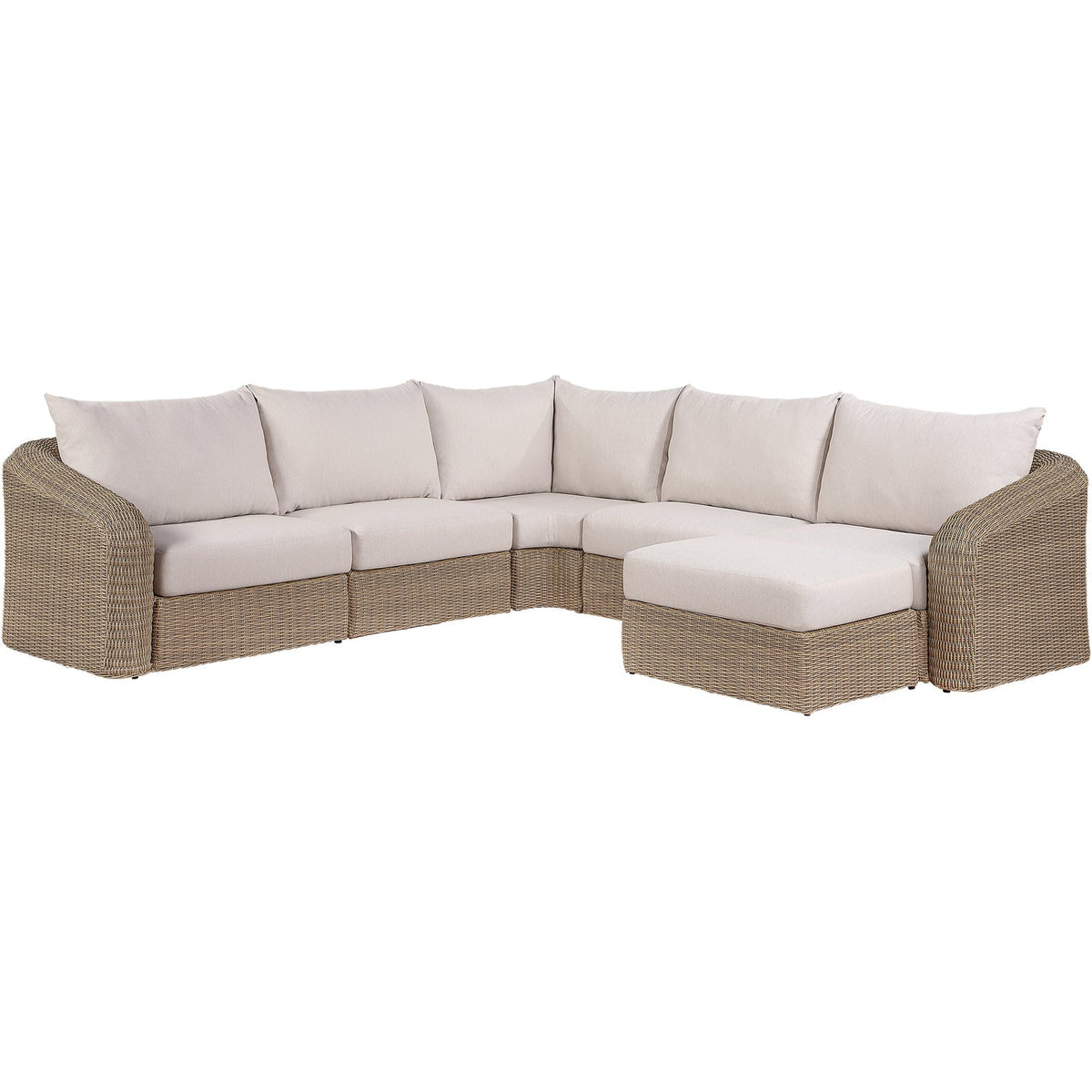 Seacrest 123.25in Beige Olefin Water Resistant Fabric And Wicker 6 Piece Outdoor Patio Modular Sectional Sofa