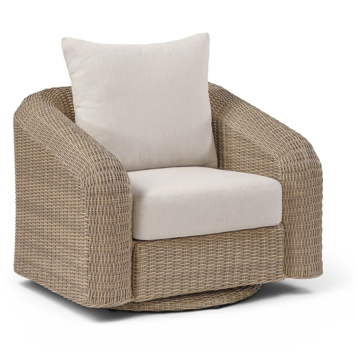 Seacrest Beige Olefin Swivel Chair in beige olefin and wicker, primary product view