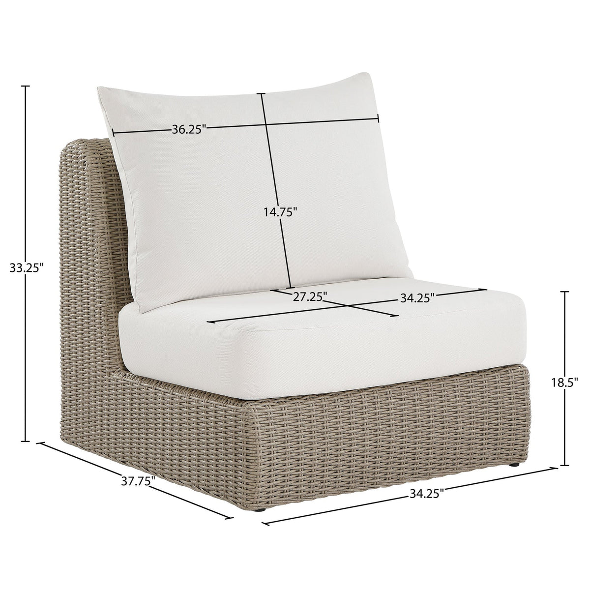 Seacrest Cream Olefin Water Resistant Fabric And Wicker Outdoor Patio Armless Chair