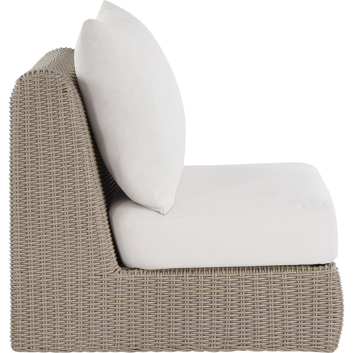 Seacrest Cream Olefin Water Resistant Fabric And Wicker Outdoor Patio Armless Chair