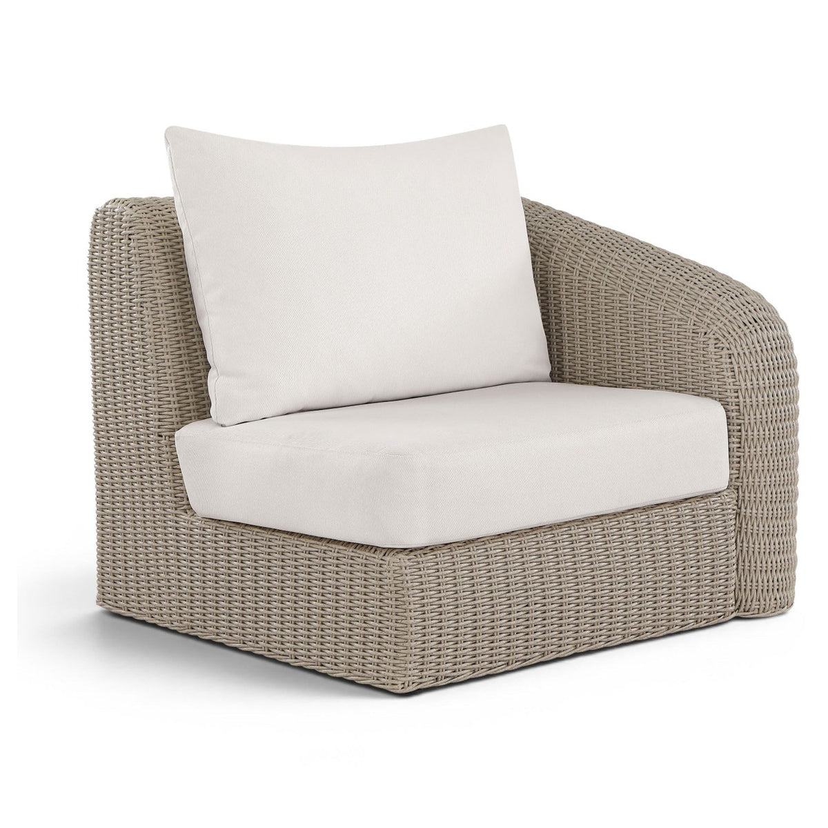 Seacrest Cream Olefin Right Arm Chair in cream olefin and wicker, primary product view