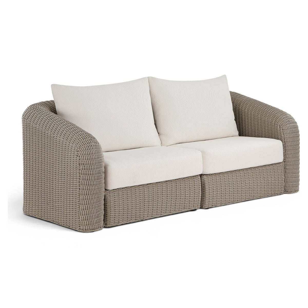 Seacrest 85.25" Cream Olefin 2pc Modular Loveseat in cream olefin and wicker, primary product view