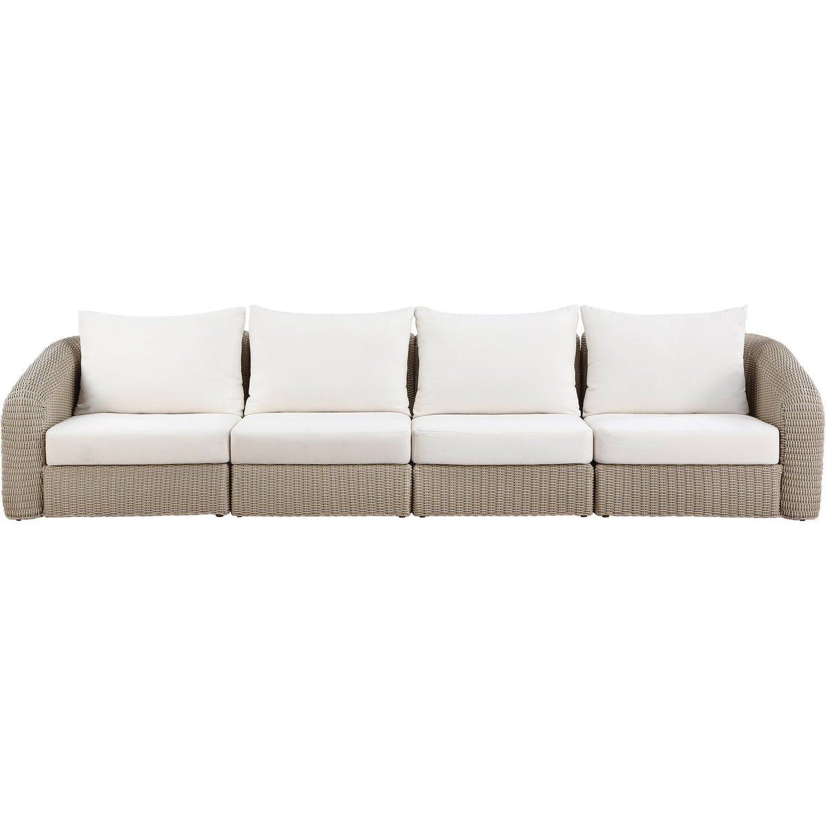 Seacrest 155.25in Cream Olefin Water Resistant Fabric And Wicker 4 Piece Outdoor Patio Modular Sofa