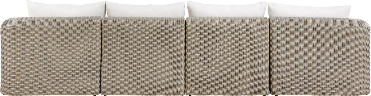Seacrest 155.25in Cream Olefin Water Resistant Fabric And Wicker 4 Piece Outdoor Patio Modular Sofa