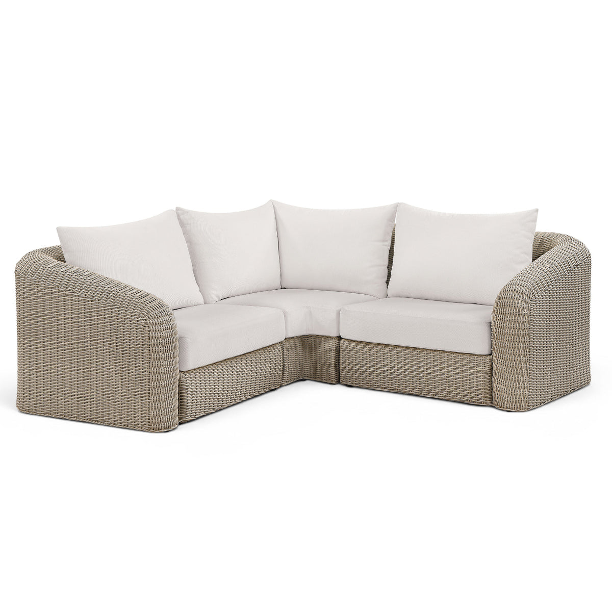 Seacrest 88.25" Cream Olefin 3pc Modular Sectional in cream olefin and wicker, primary product view