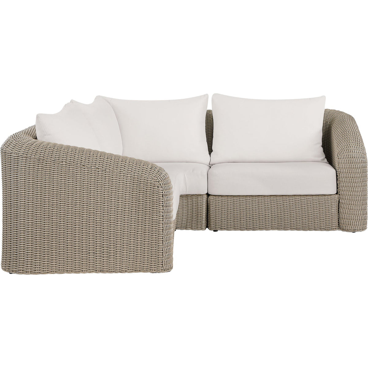 Seacrest 88.25in Cream Olefin Water Resistant Fabric And Wicker 3 Piece Outdoor Patio Modular Sectional Sofa