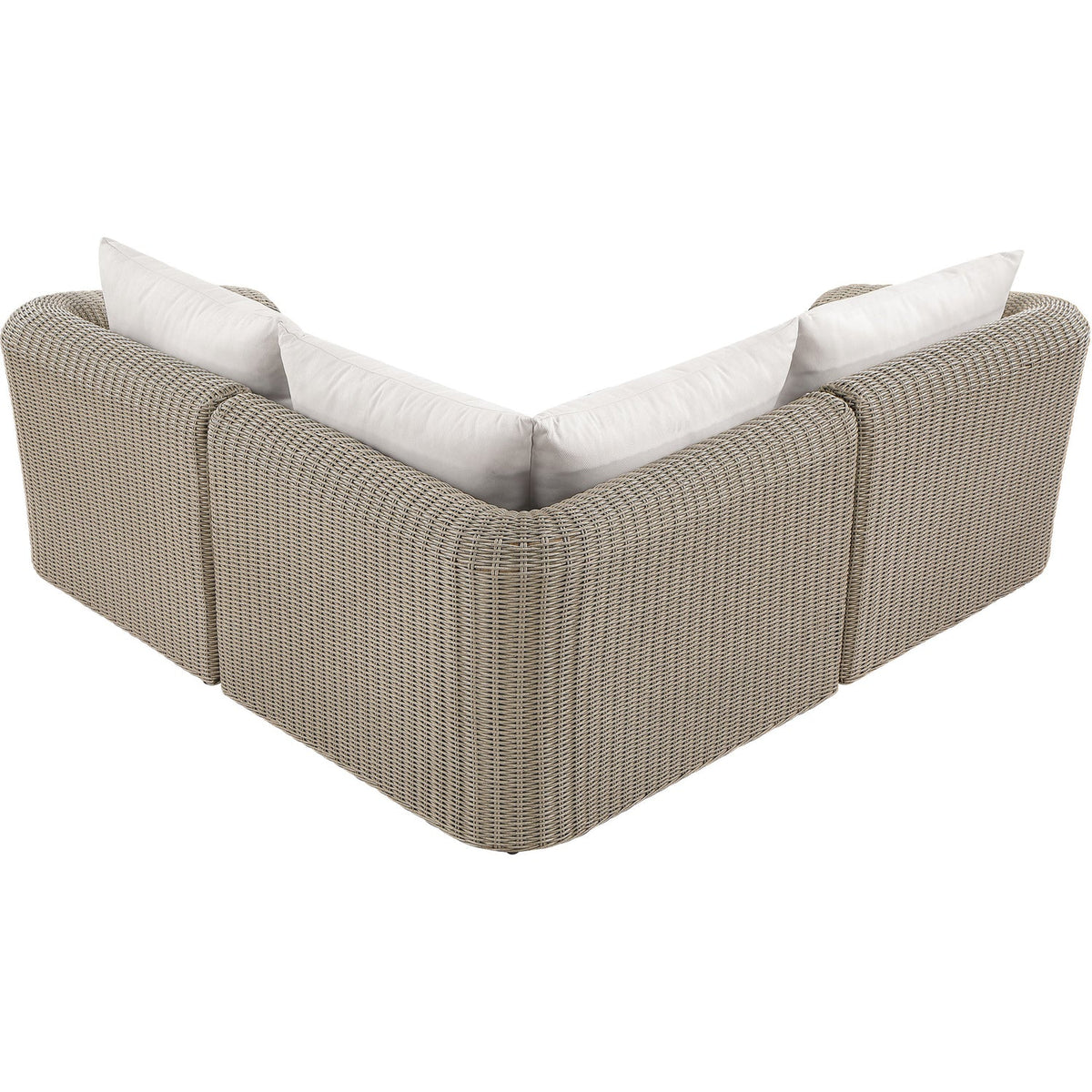 Seacrest 88.25in Cream Olefin Water Resistant Fabric And Wicker 3 Piece Outdoor Patio Modular Sectional Sofa