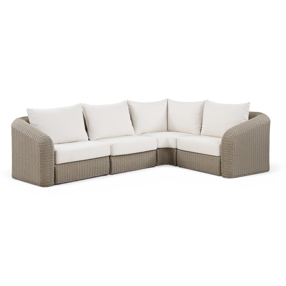 Seacrest Cream Olefin and Wicker 4pc Outdoor Modular Sectional in cream olefin and taupe wicker, primary product view