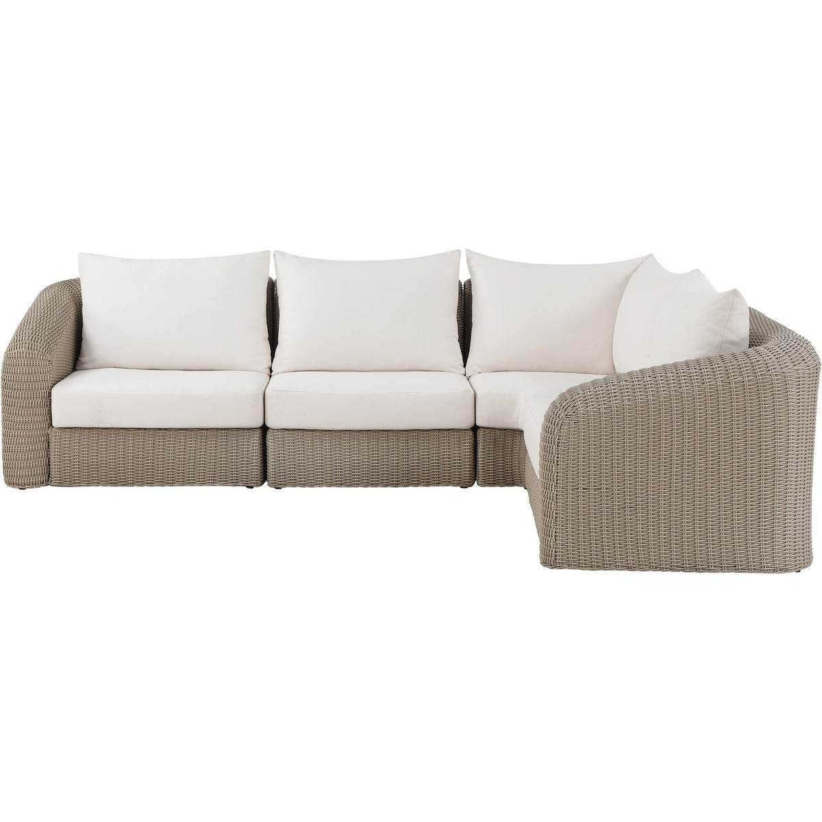 Seacrest 123.25in Cream Olefin Water Resistant Fabric And Wicker 4 Piece Outdoor Patio Modular Sectional Sofa