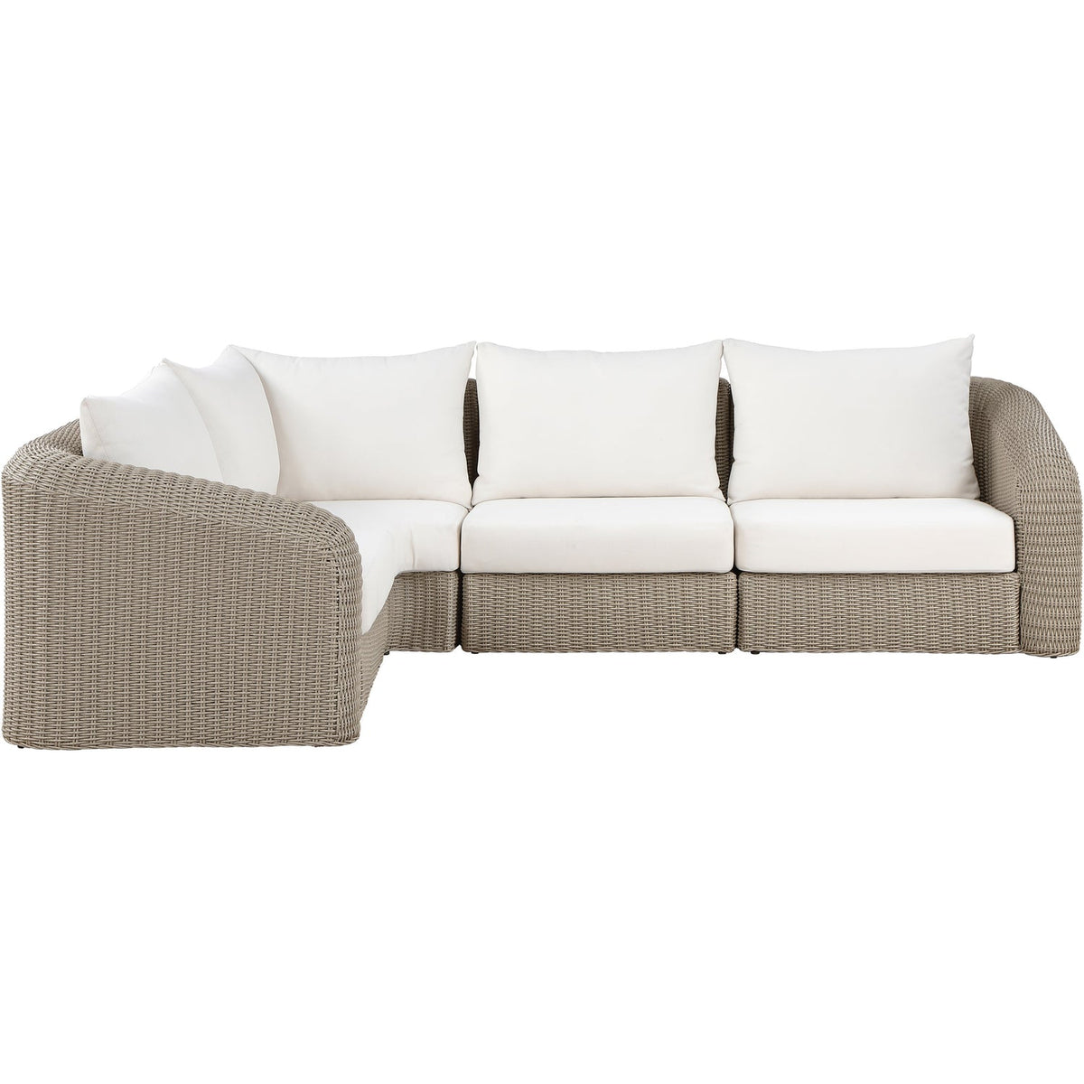 Seacrest 88.25in Cream Olefin Water Resistant Fabric And Wicker 4 Piece Outdoor Patio Modular Sectional Sofa
