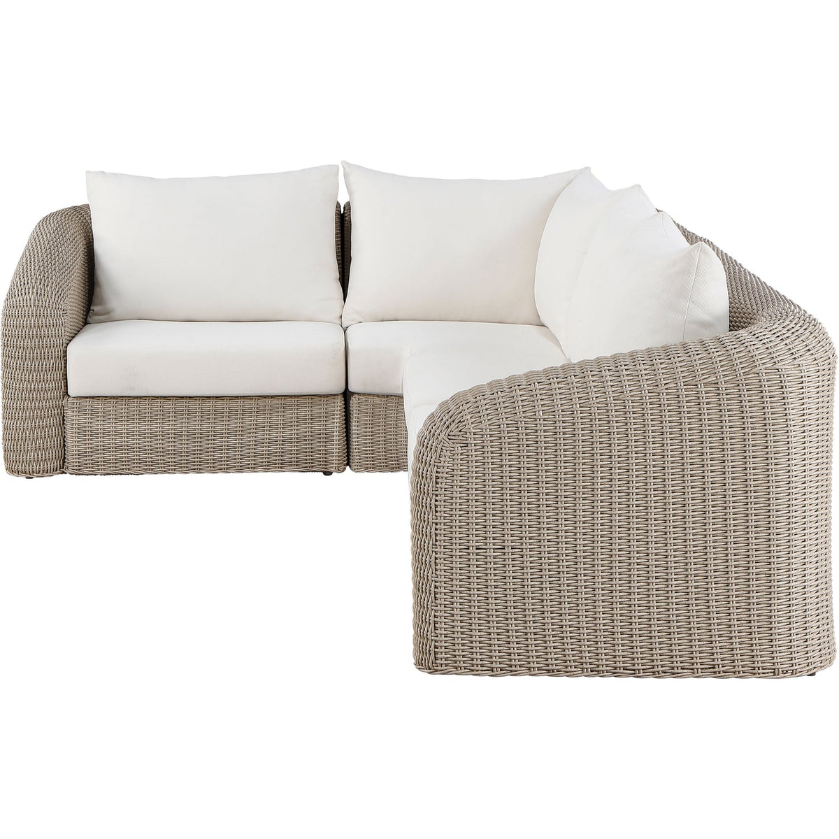 Seacrest 88.25in Cream Olefin Water Resistant Fabric And Wicker 4 Piece Outdoor Patio Modular Sectional Sofa