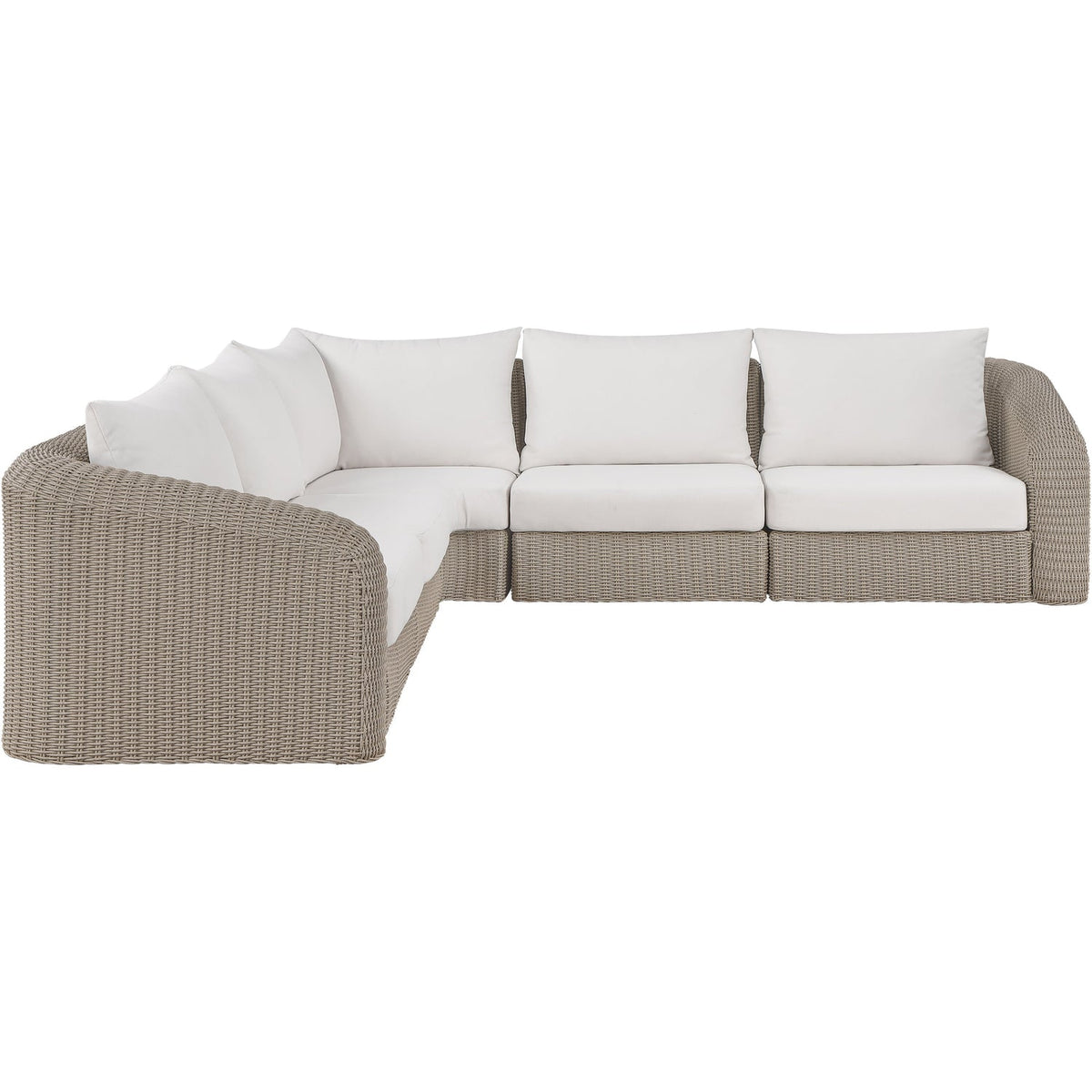 Seacrest 123.25in Cream Olefin Water Resistant Fabric And Wicker 5 Piece Outdoor Patio Modular Sectional Sofa