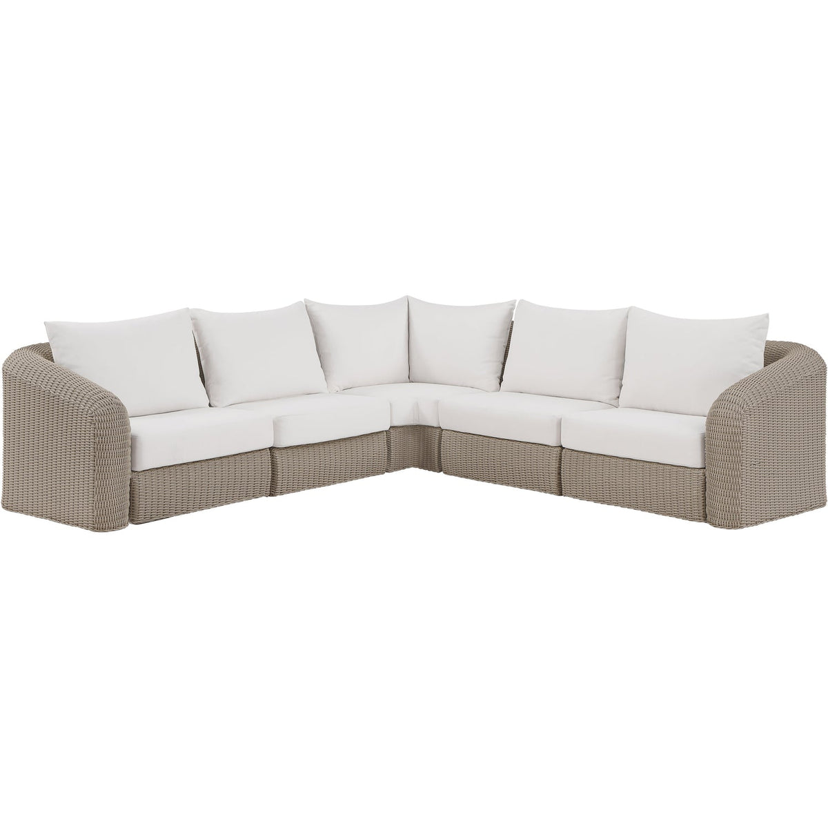 Seacrest 123.25in Cream Olefin Water Resistant Fabric And Wicker 5 Piece Outdoor Patio Modular Sectional Sofa