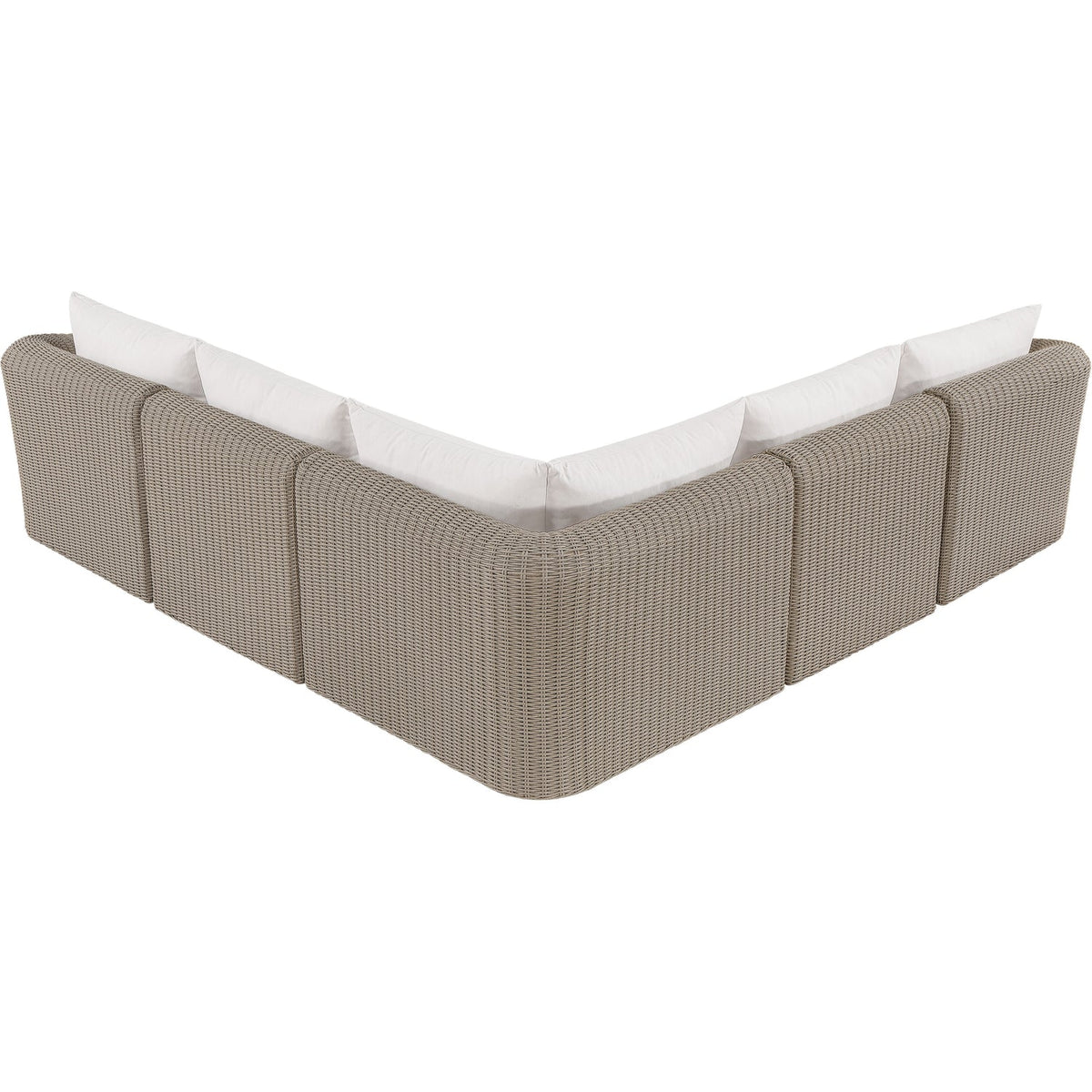 Seacrest 123.25in Cream Olefin Water Resistant Fabric And Wicker 5 Piece Outdoor Patio Modular Sectional Sofa