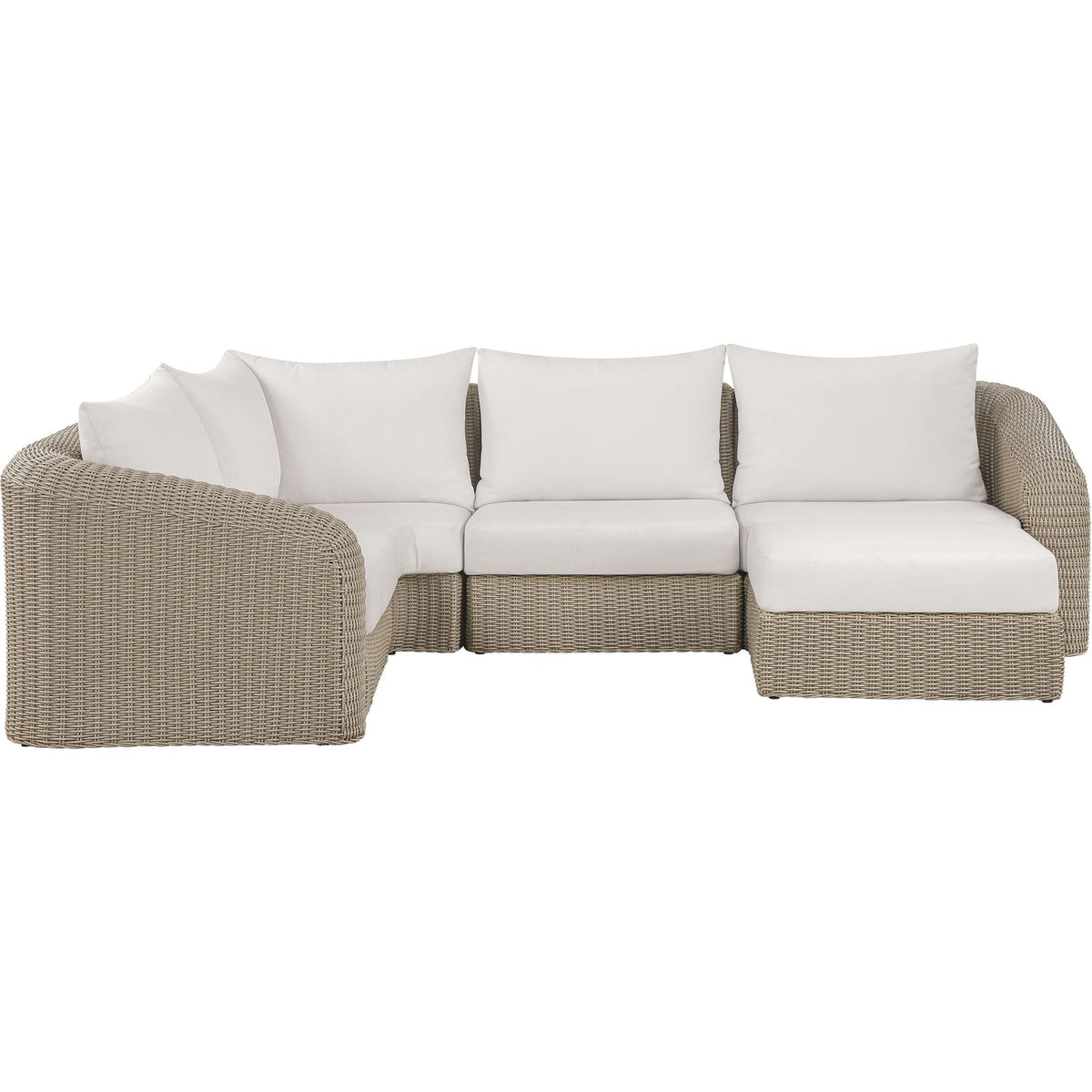 Seacrest 123.25in Cream Olefin Water Resistant Fabric And Wicker 5 Piece Outdoor Patio Modular Sectional Sofa