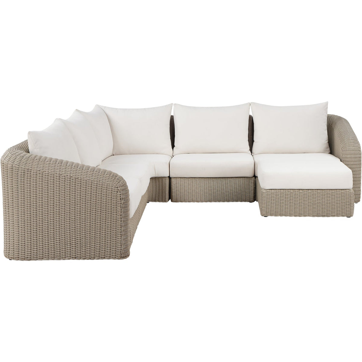 Seacrest 123.25in Cream Olefin Water Resistant Fabric And Wicker 6 Piece Outdoor Patio Modular Sectional Sofa