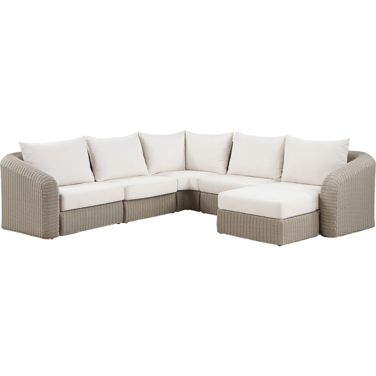 Seacrest 123.25in Cream Olefin Water Resistant Fabric And Wicker 6 Piece Outdoor Patio Modular Sectional Sofa