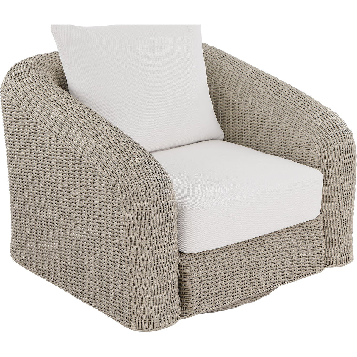 Seacrest Cream Olefin Water Resistant Fabric And Wicker Outdoor Patio Swivel Chair