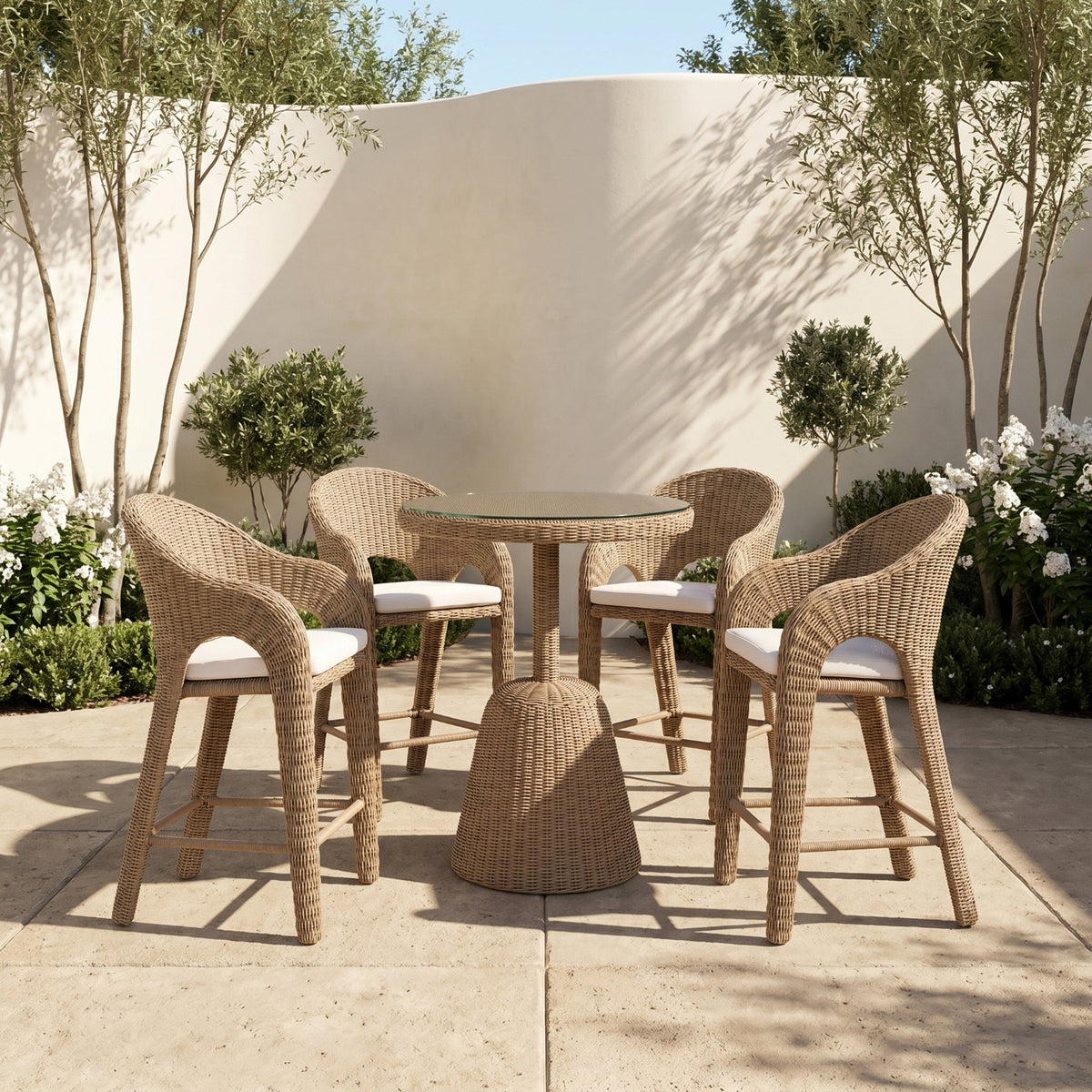 Seacrest 36in Natural Tempered Glass Top And Wicker Outdoor Patio Counter Table