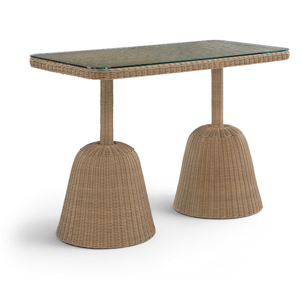 Seacrest 60" Natural Glass Top Bar Height Table in natural wicker and glass, primary product view