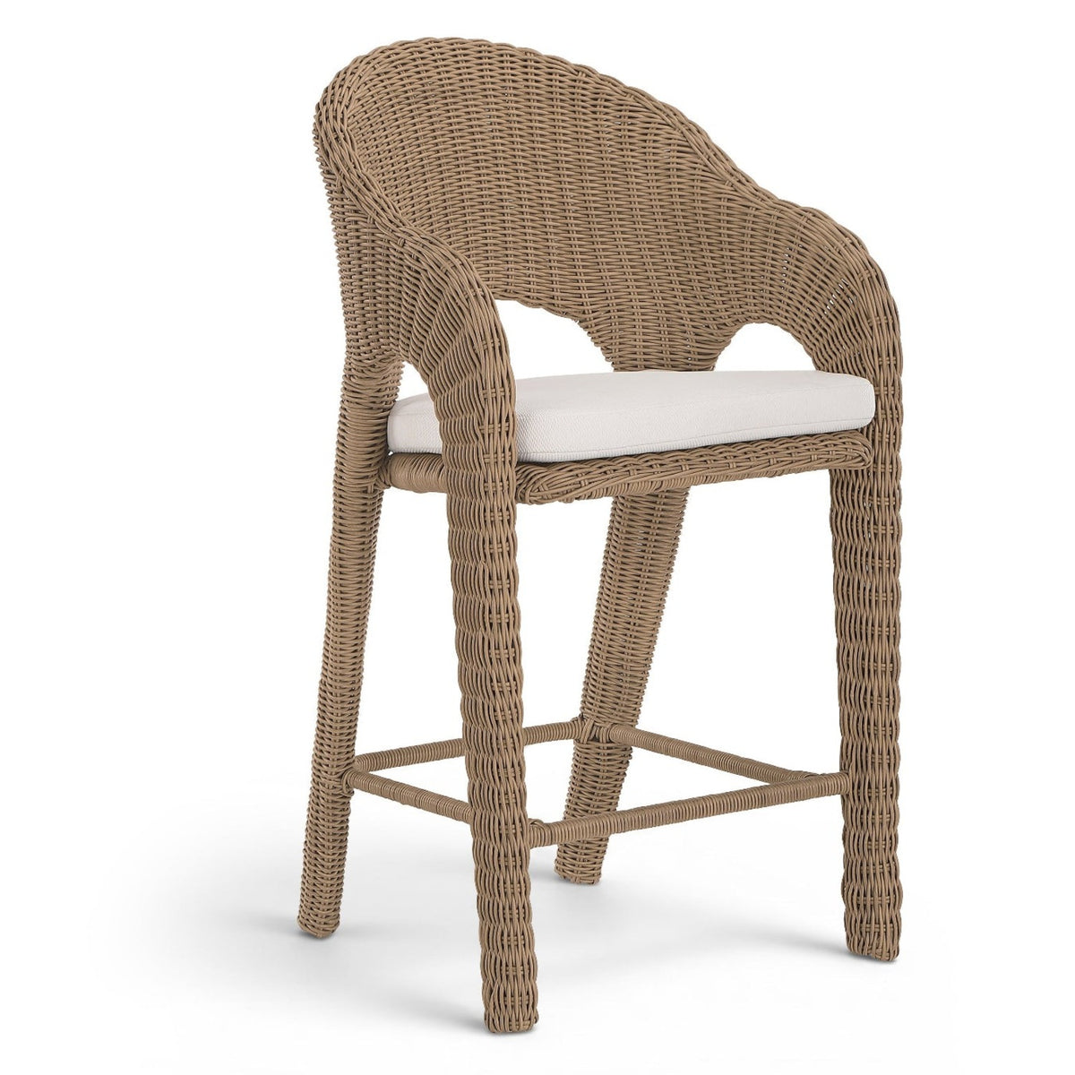 Seacrest Natural Olefin Water Resistant Fabric And Wicker Outdoor Patio Bar Stool in natural, primary product view