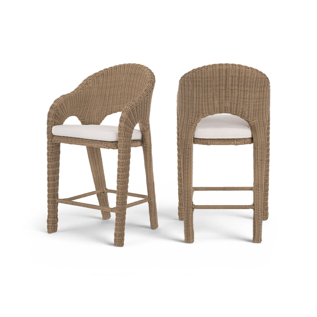Seacrest Natural Olefin Water Resistant Fabric And Wicker Outdoor Patio Bar Stool